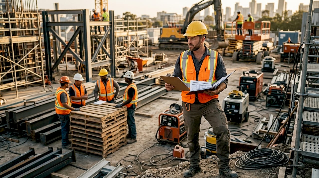Project manager reviewing staffing plans outdoors