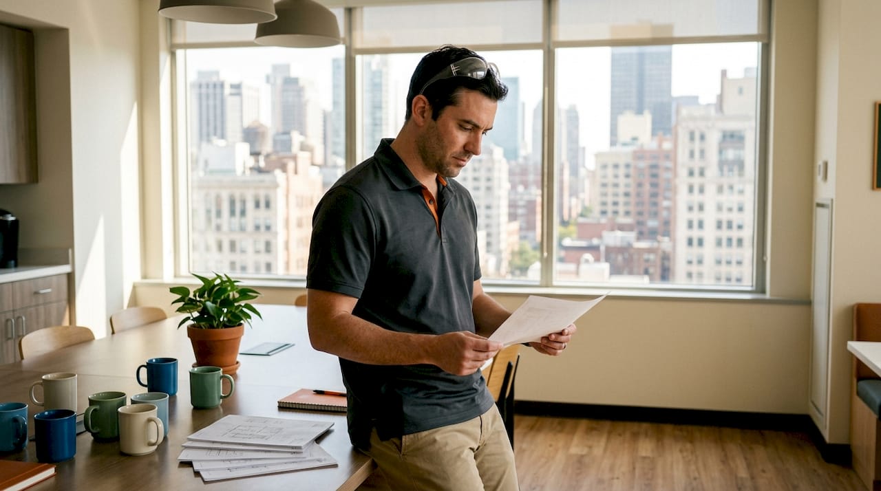 Project manager selecting contractor software at desk