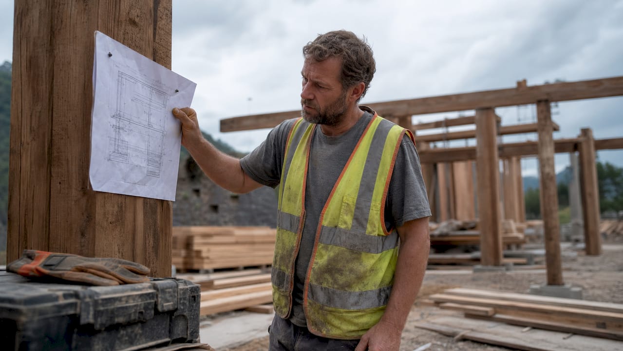 Contractor reviewing product loyalty data at site office