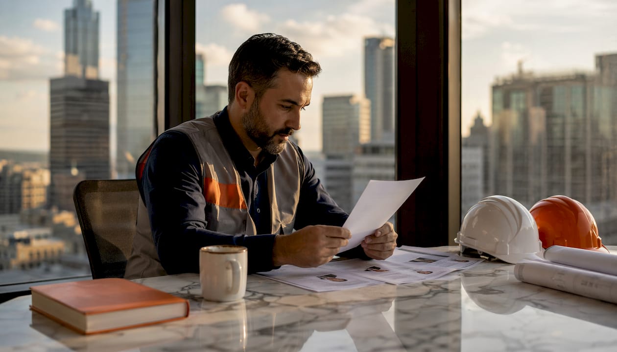 Project manager reviewing candidate resumes in office