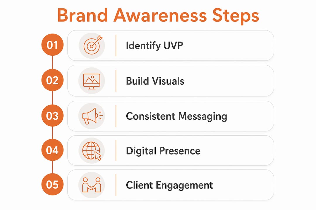 Infographic illustrating contractor brand awareness process steps