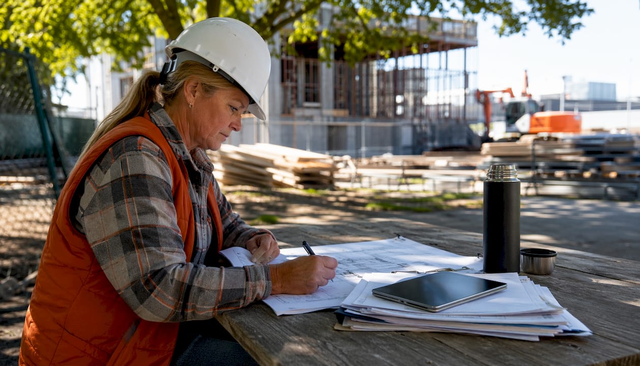 Contractor reviewing construction project plans