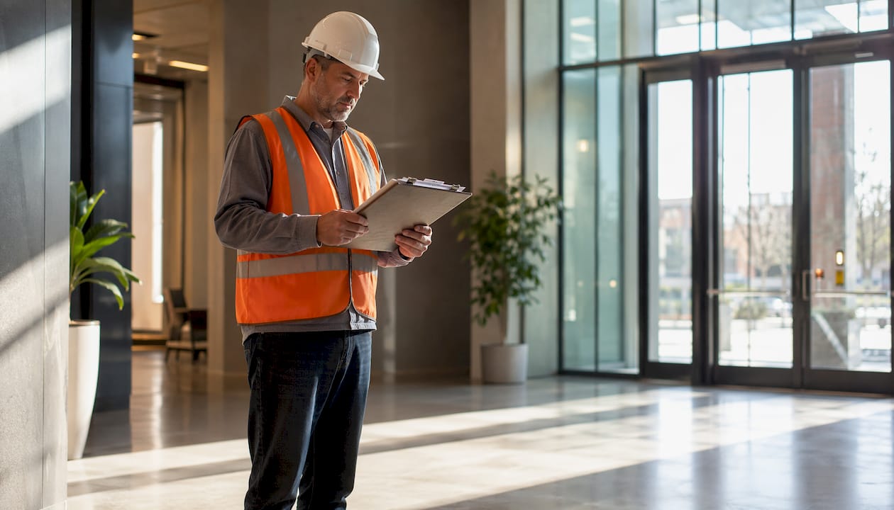 Project manager reviewing subcontractor termination documents