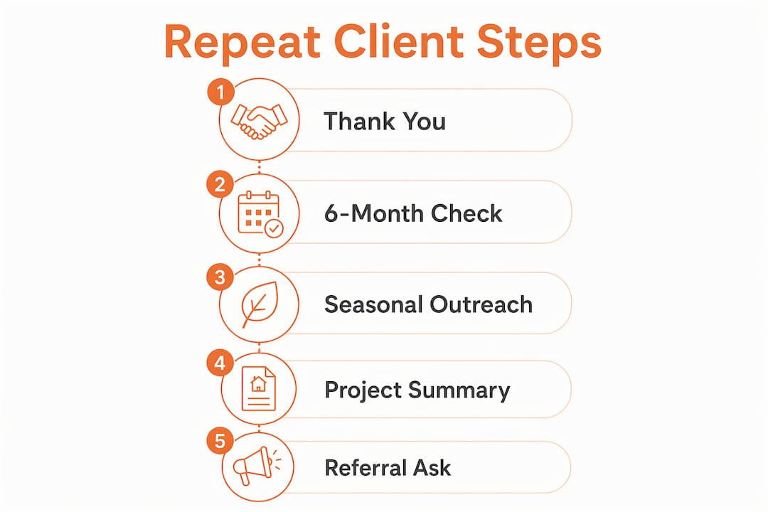 Infographic showing steps to build repeat client base