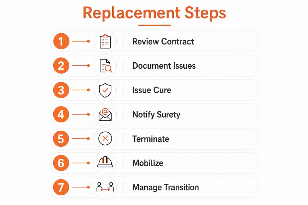 Infographic illustrating step-by-step subcontractor replacement process