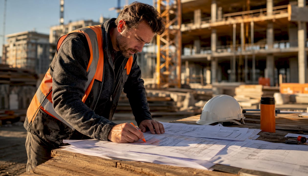 Project manager reviewing printed contractor report