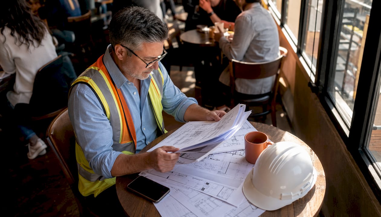 General contractor reviewing subcontractor documents