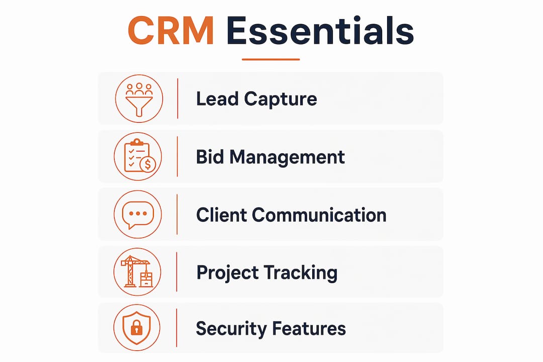Infographic illustrating key construction CRM features