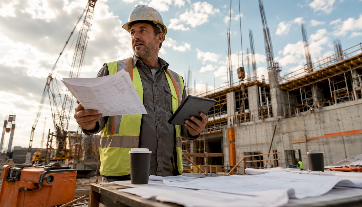 Project manager at construction site office