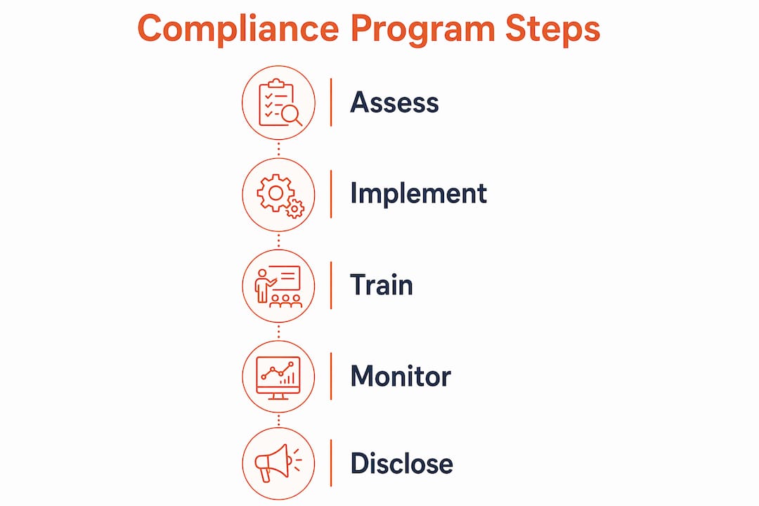 Infographic showing steps to build compliance program