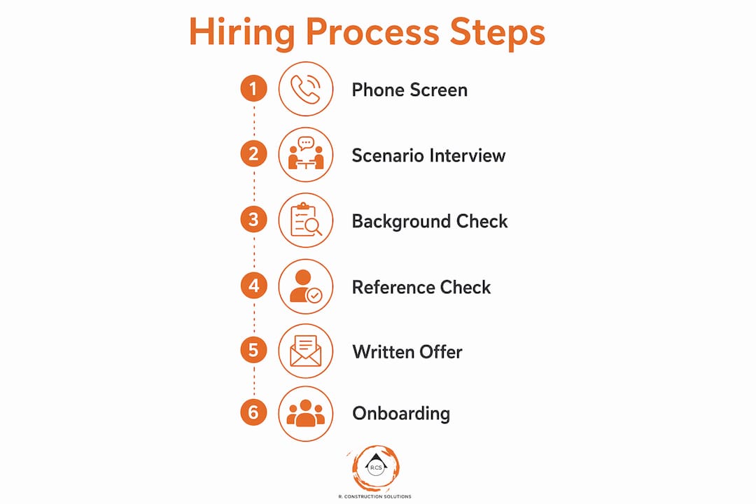 Infographic showing hiring process steps for construction project manager