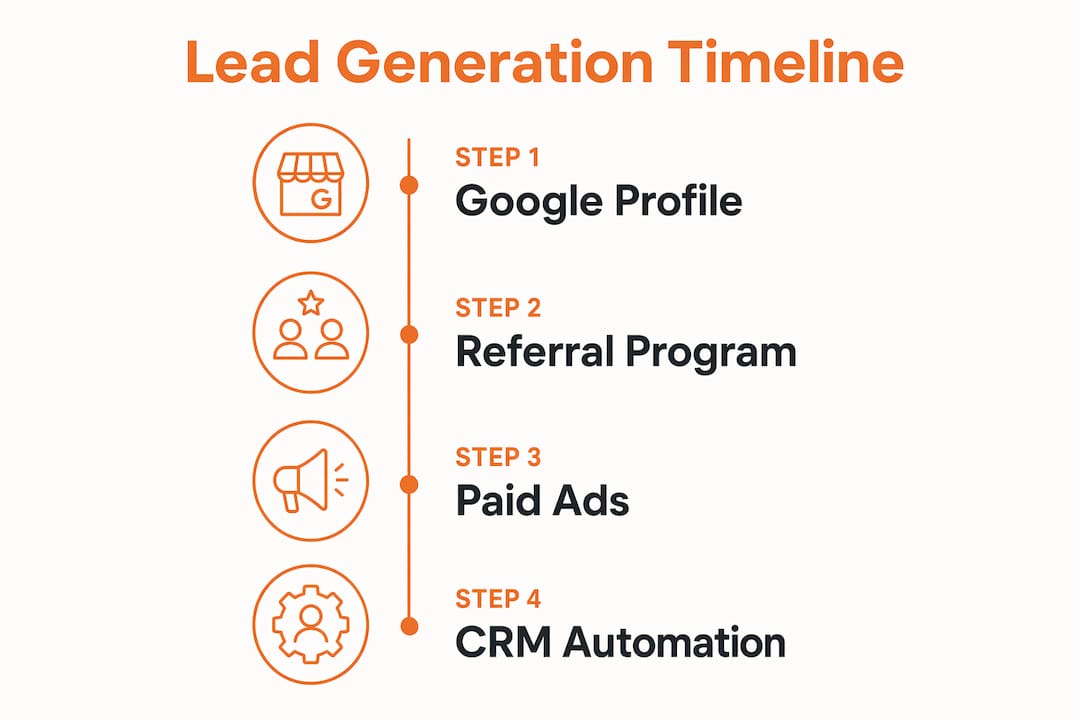 Infographic illustrating lead generation steps and timelines