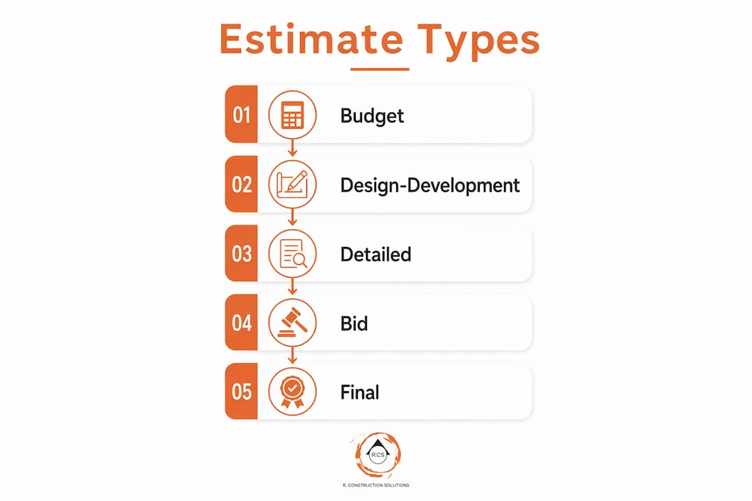 Infographic illustrating stages of cost estimate types