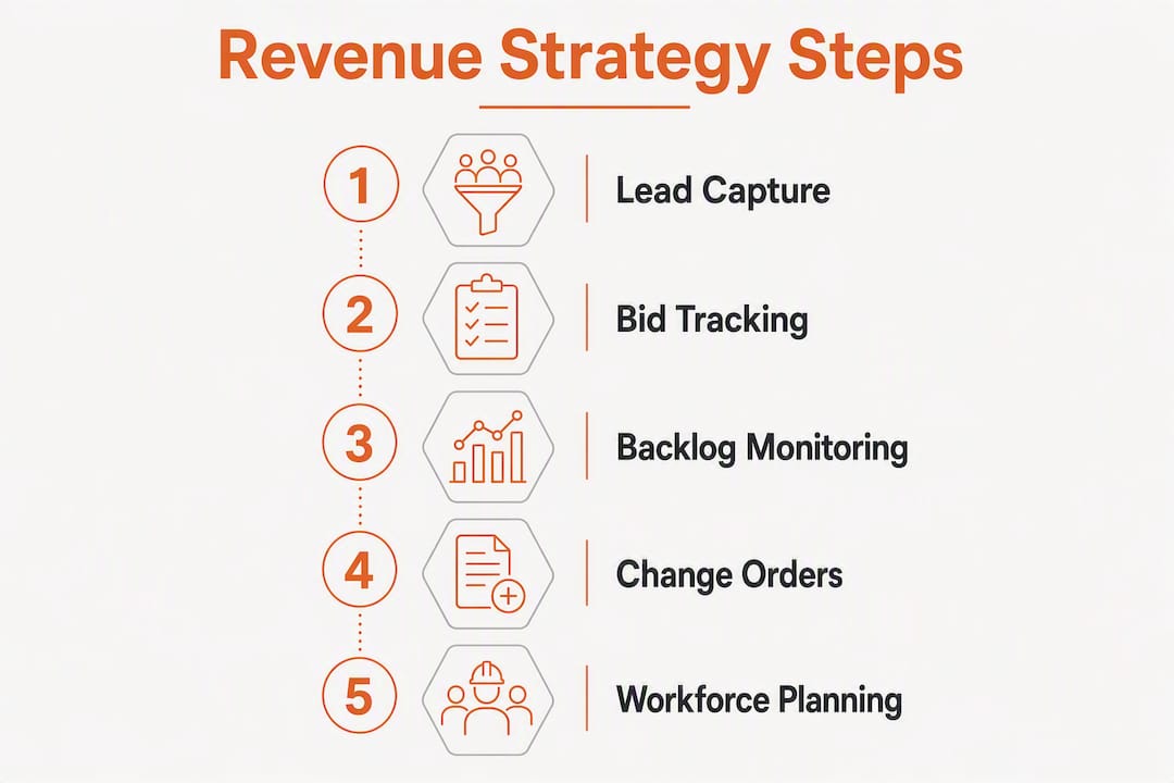 Infographic illustrating revenue strategy step flow