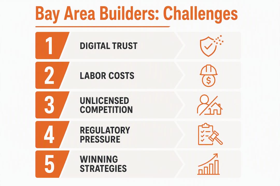 Infographic showing Bay Area builders challenges and strategies