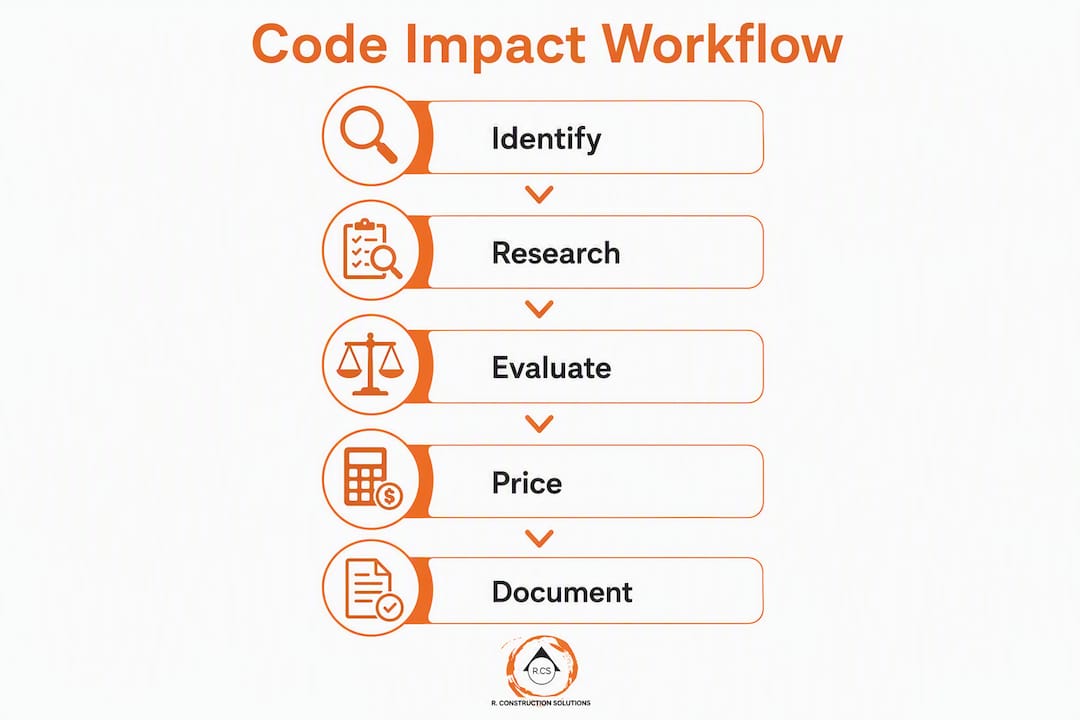 Infographic illustrating construction estimating code workflow
