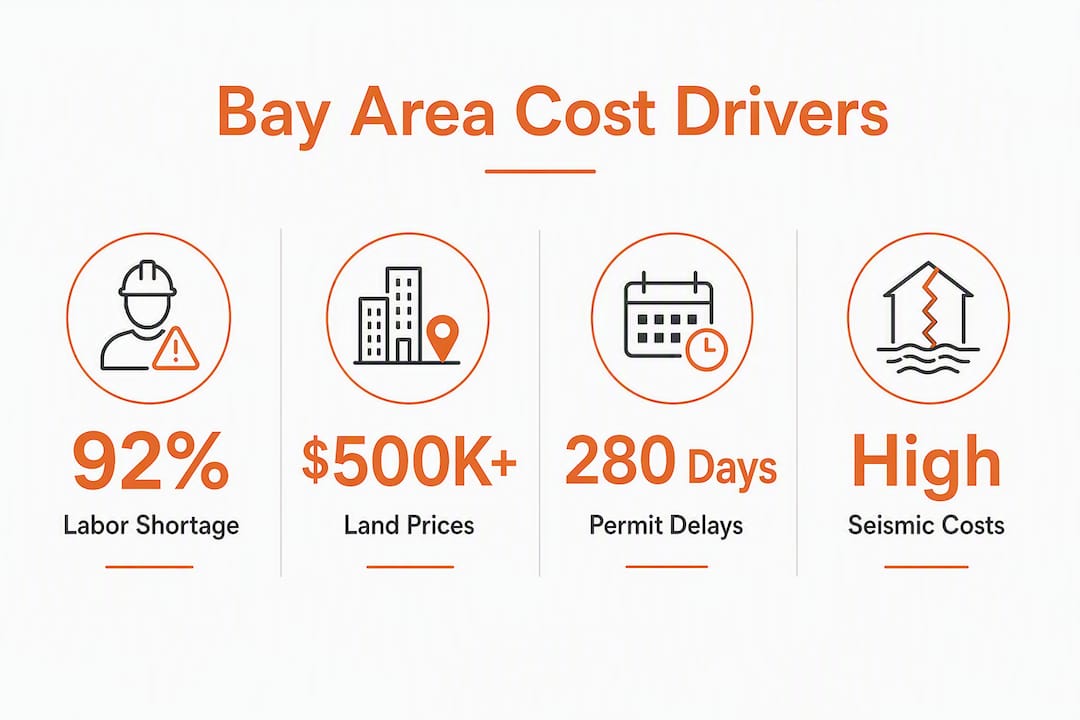 Infographic showing Bay Area construction cost drivers with key statistics