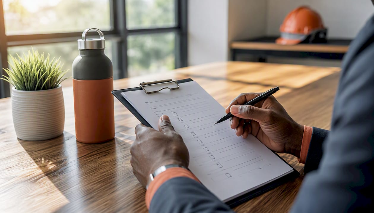 Hands checking subcontractor vetting checklist