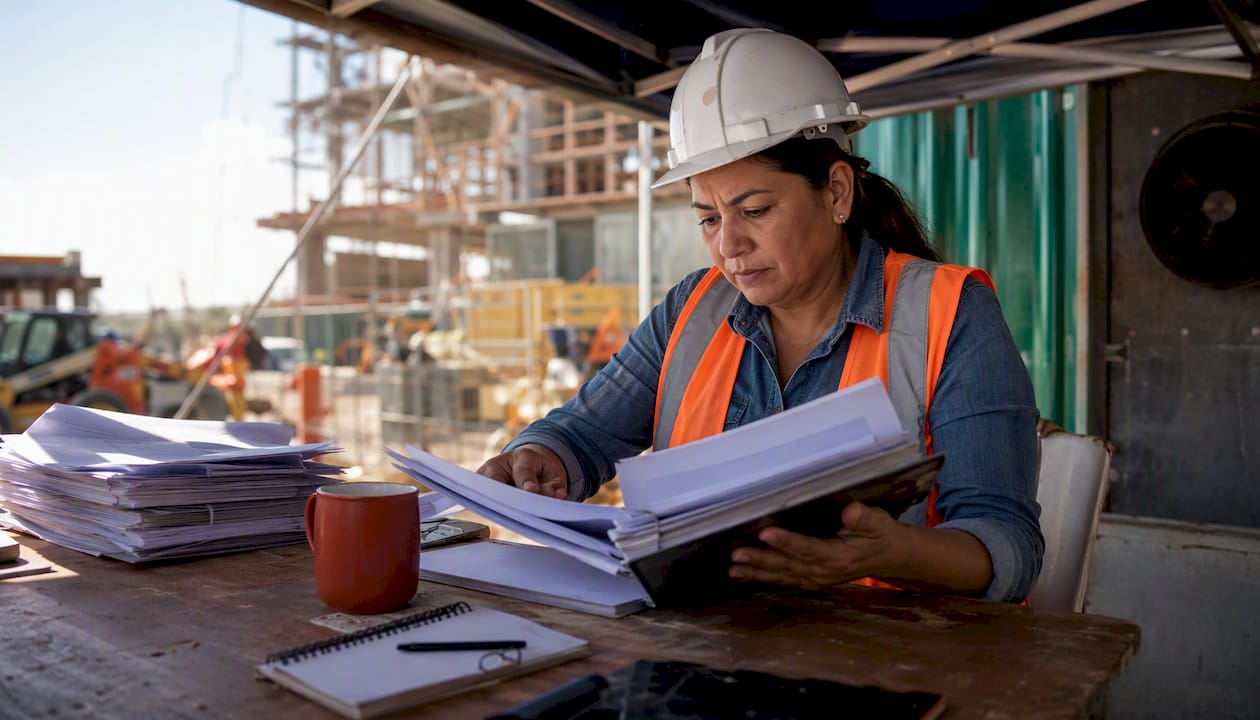 Project manager reviewing subcontractor vetting documents