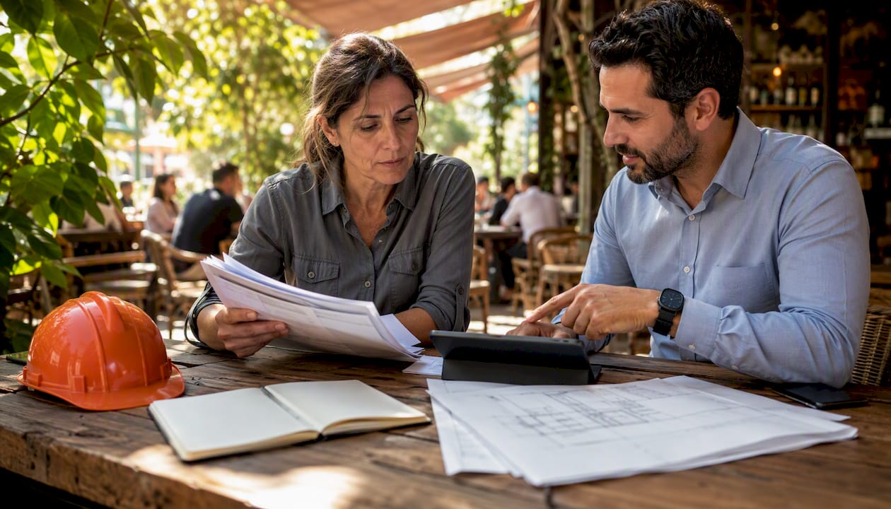 Project manager and staffing agent discussing estimator hiring