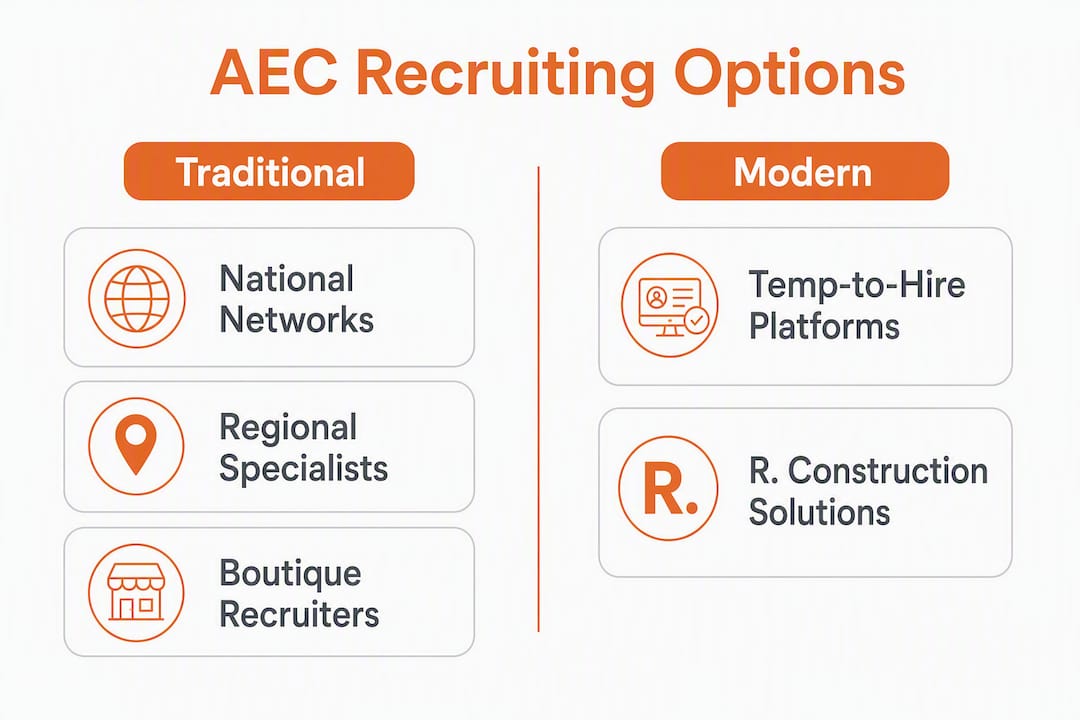 Infographic comparing traditional and modern AEC recruiting options