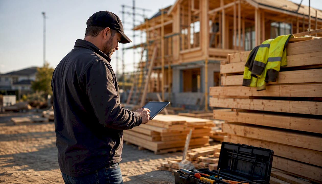 Field manager reviewing dispatch schedule at construction site