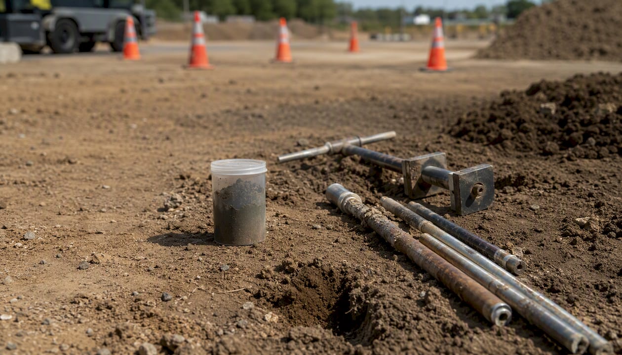 Geotechnical soil testing equipment on site