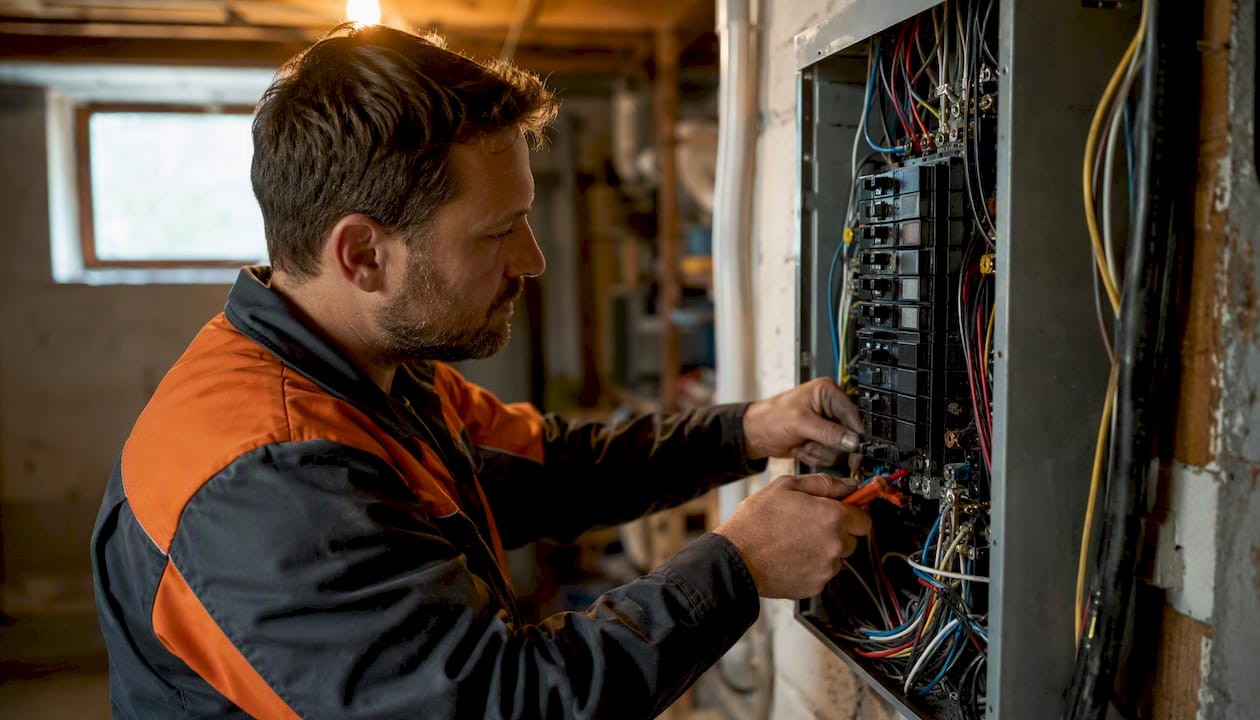 Electrician wiring a residential panel