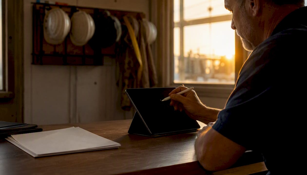 Contractor updating estimate on tablet