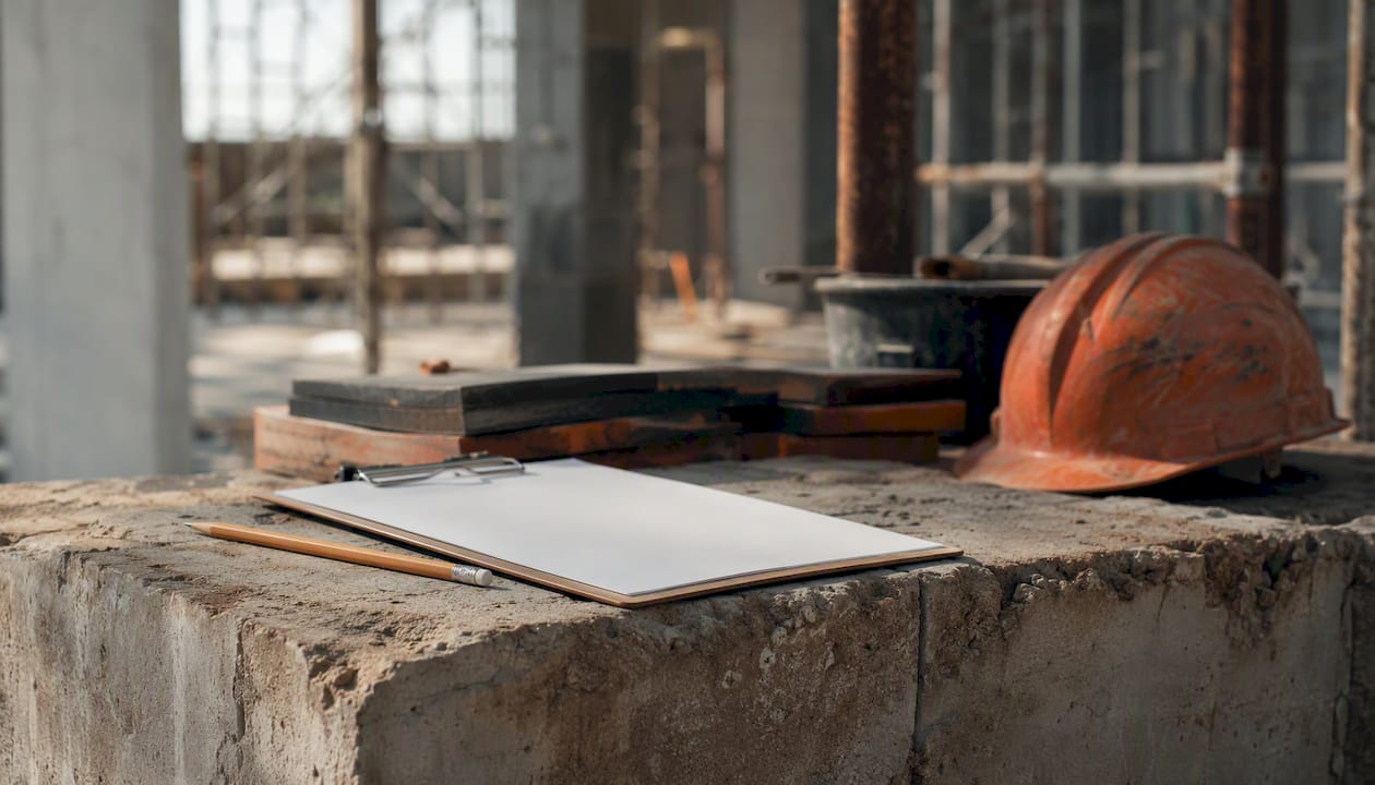 Clipboard with checklist at construction site