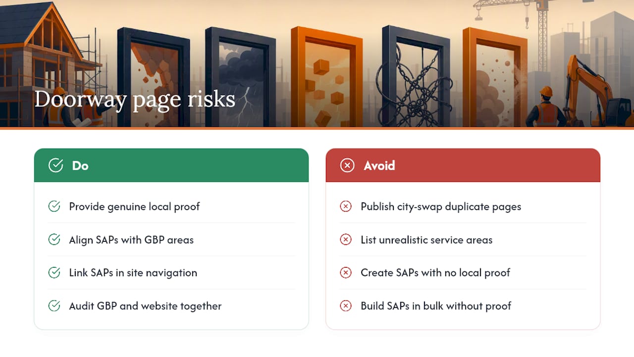 What are the risks of doorway pages, and what does Google actually allow? — overview diagram