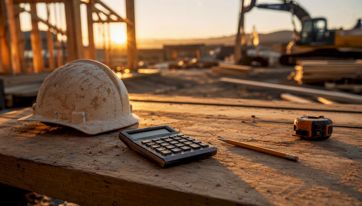 Construction site workbench with estimation tools