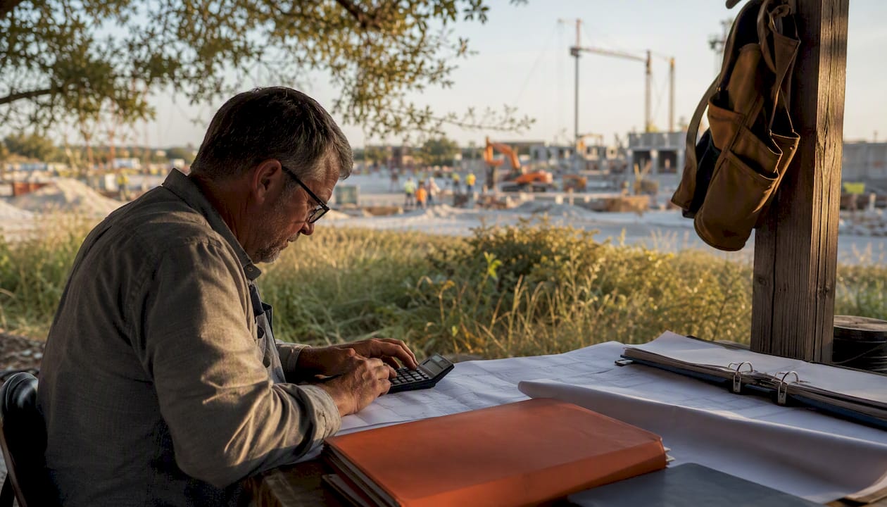 Construction estimator calculating wage rates
