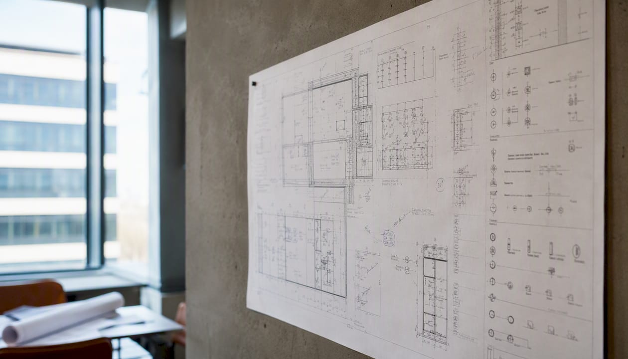 Close-up of construction plan with symbols