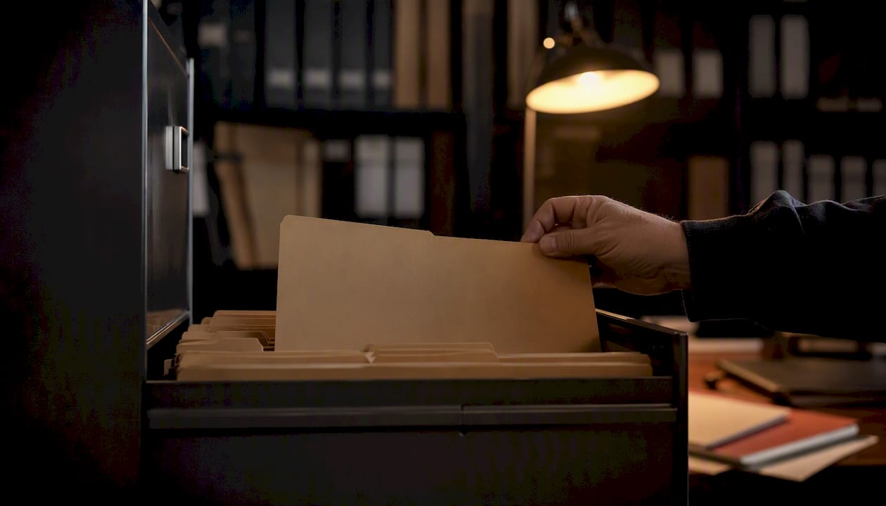 Hand filing government contract folder