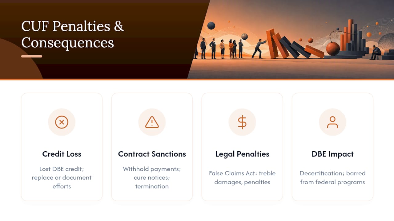 Consequences and penalties for failing CUF requirements — overview diagram