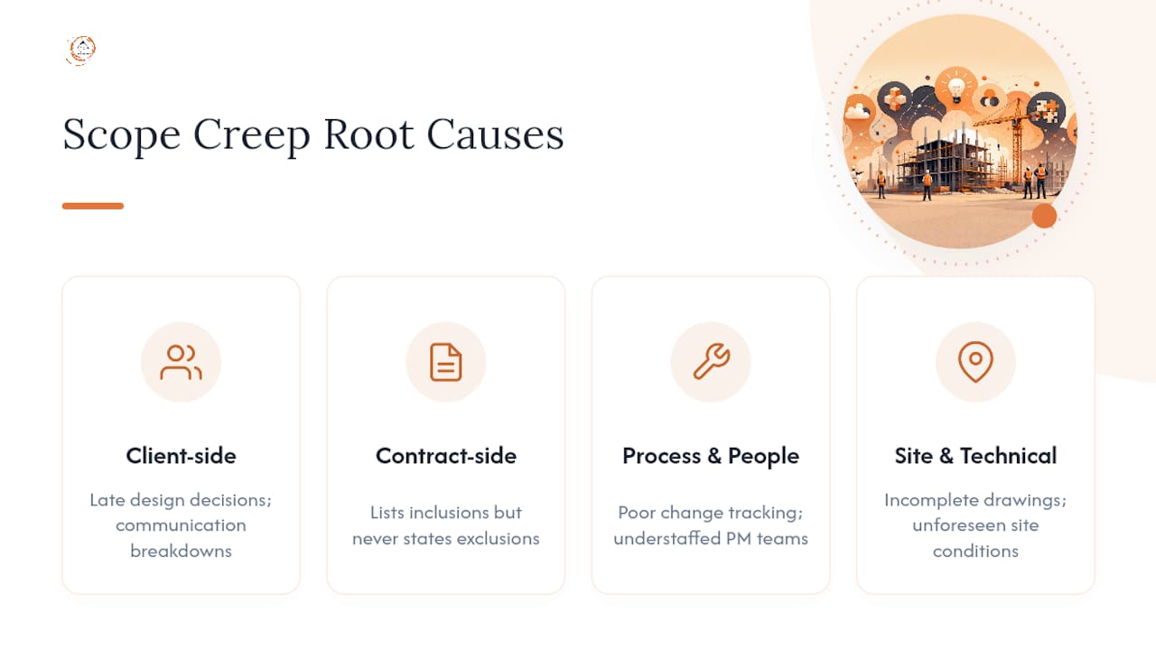 Diagram of root causes of construction scope creep