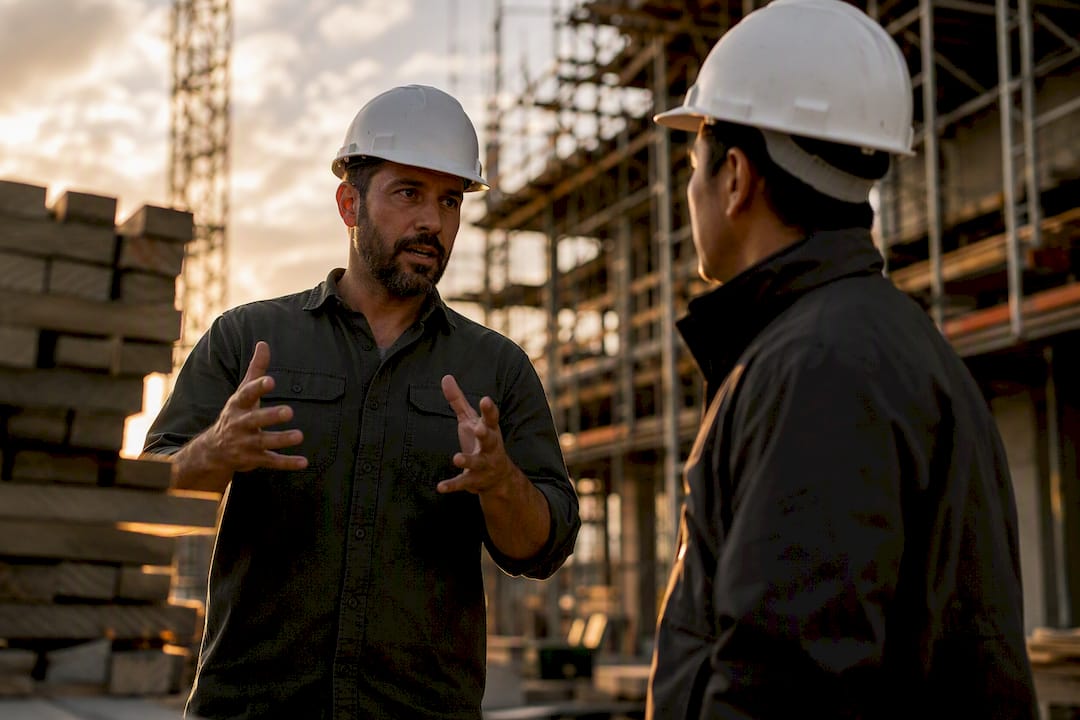 Supervisor explaining change order on site