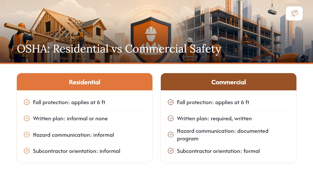 Diagram of OSHA safety differences residential vs commercial