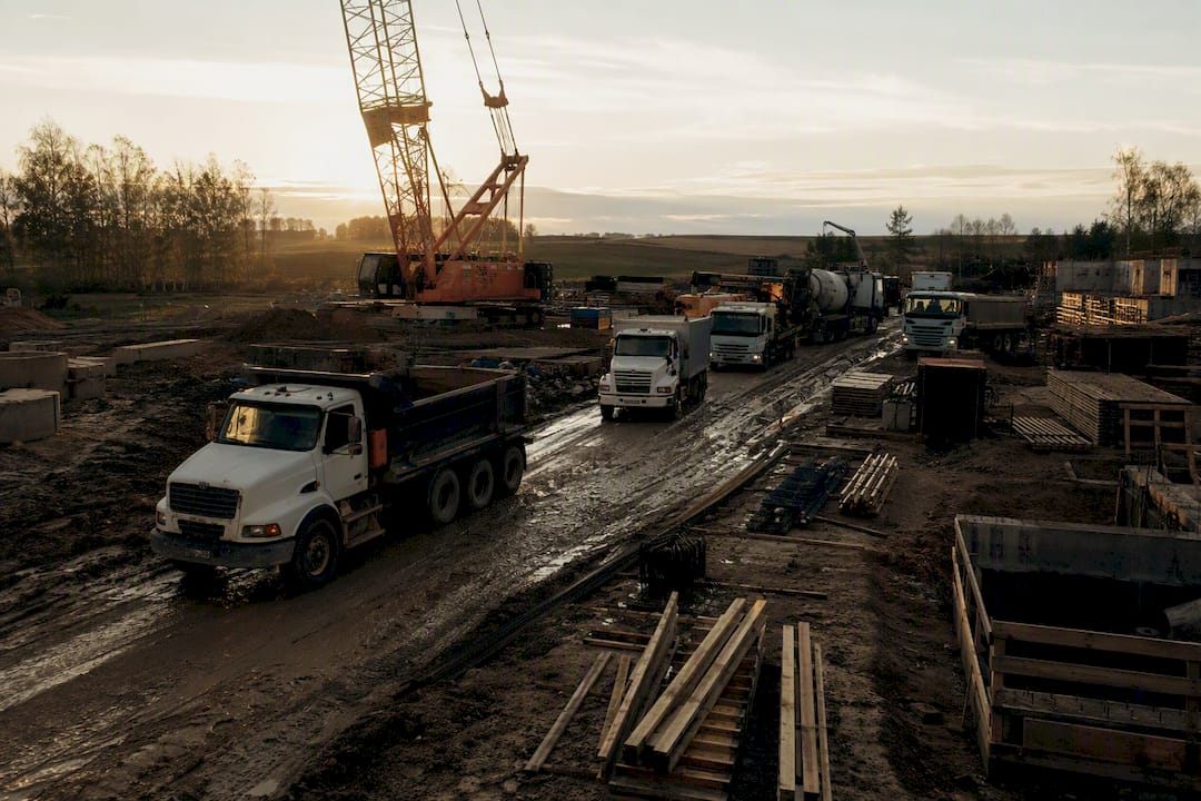 Construction site showing equipment and staging bottleneck