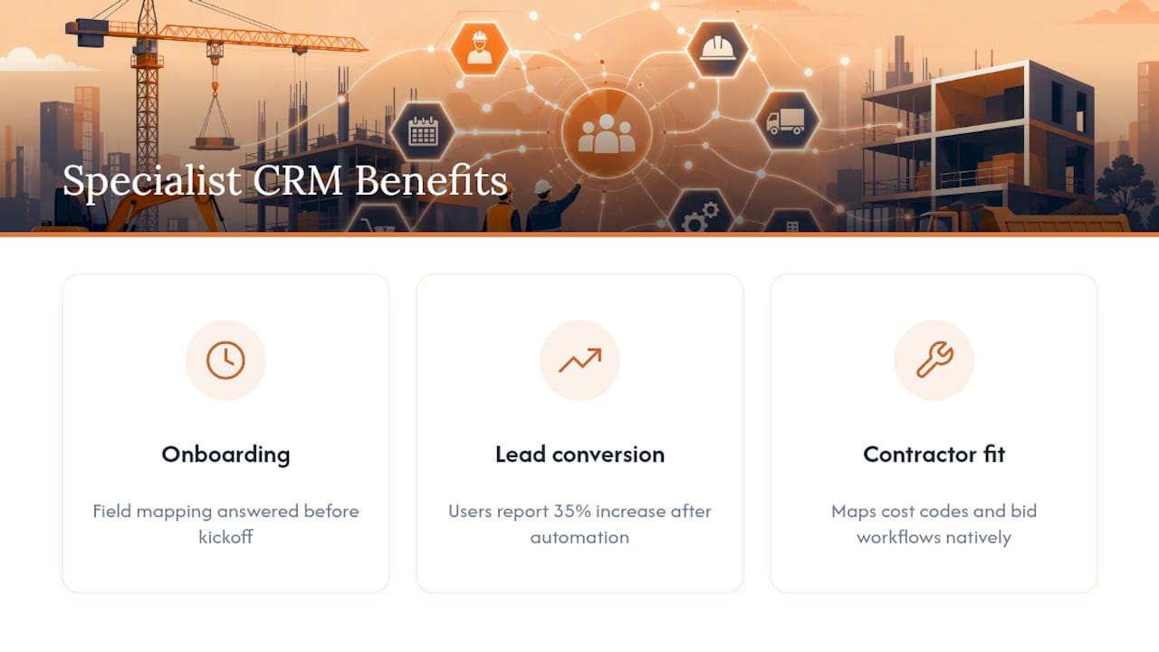 A Construction-Specialist CRM Changes What's Possible — overview diagram