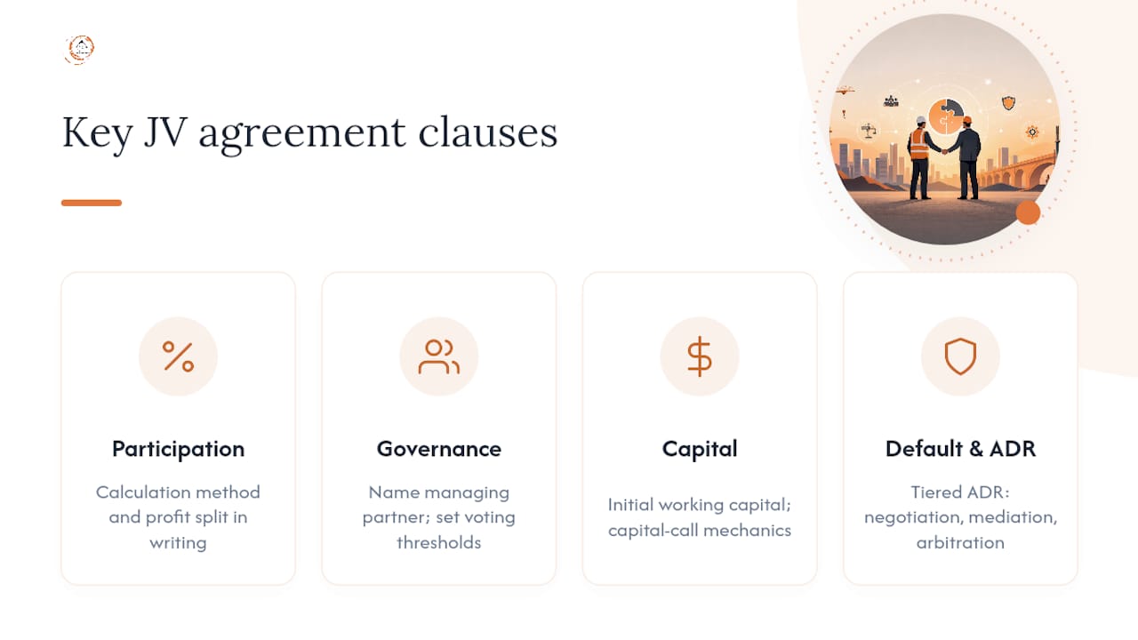 Diagram of key joint venture agreement clauses
