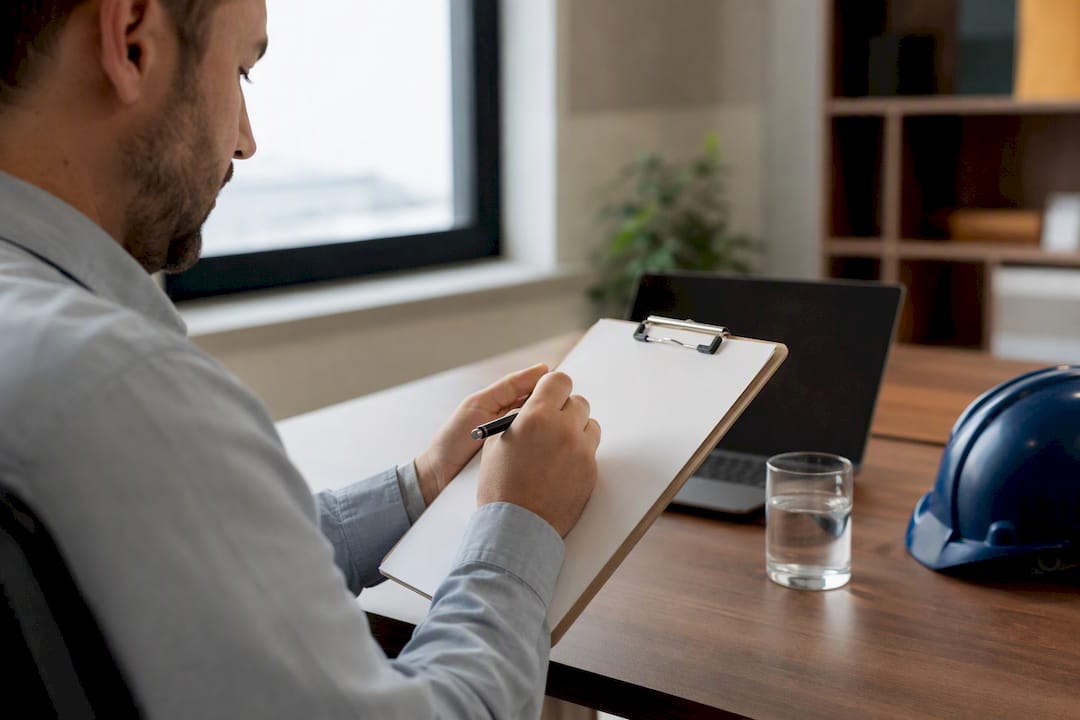 Recruiter marking candidate checklist on clipboard