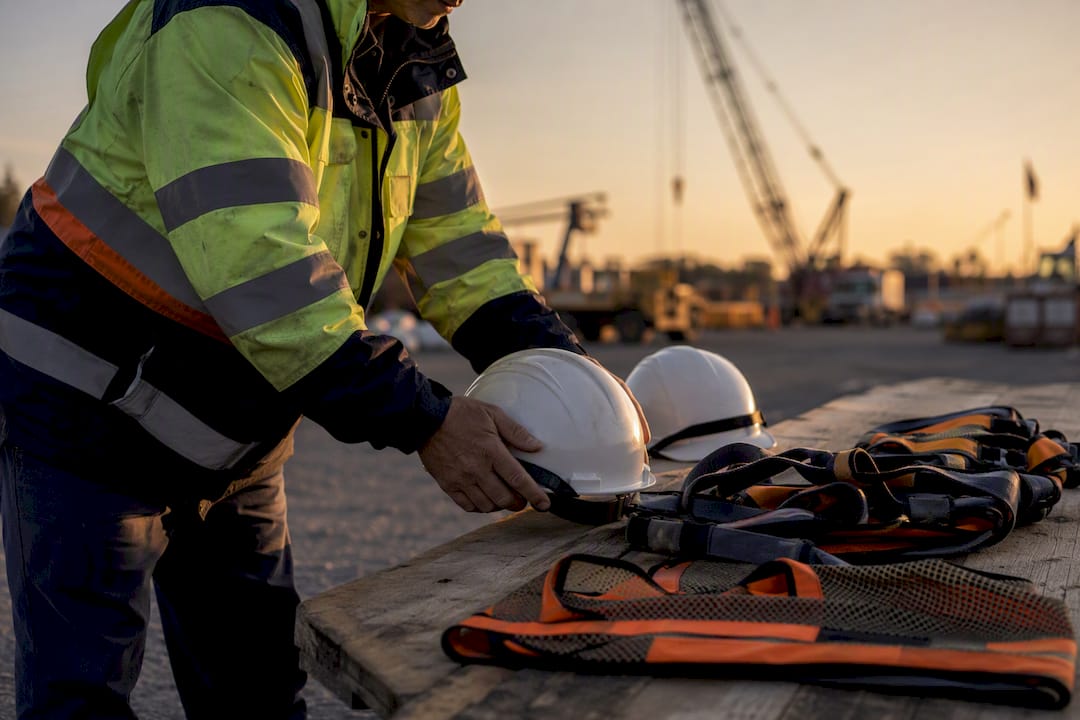 Hands verifying compliance safety gear