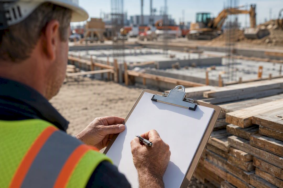 Hands filling subcontractor prequalification checklist