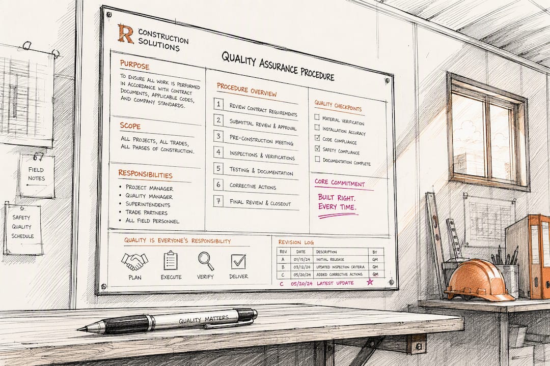 Quality procedures checklist on site office wall