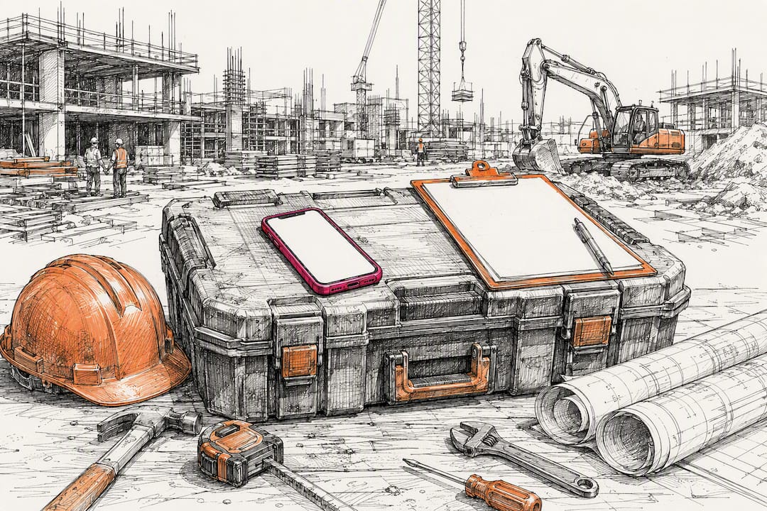 Smartphone on construction toolbox