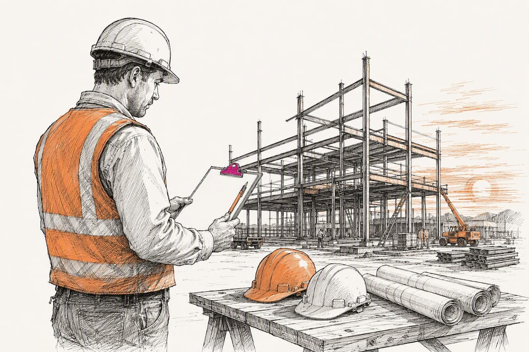 Construction manager reviewing schedule at site