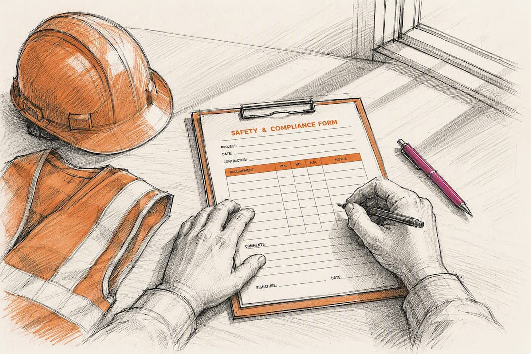 Hands holding clipboard with safety forms