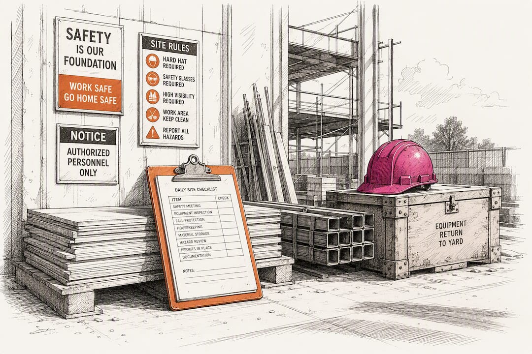 Construction site safety check scene